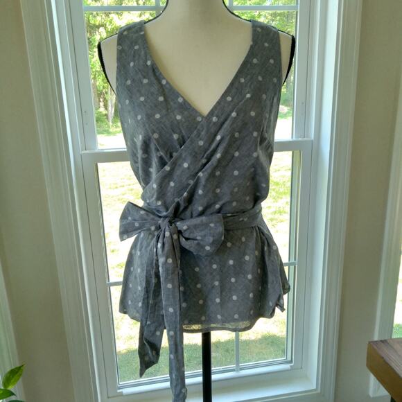 Boden Tops - Boden Women's 8 Linen Cotton Blend Sleeveless Polka Dot Wrap Blouse